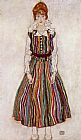 Egon Schiele Portrait of Edith Schiele in a Striped Dress painting